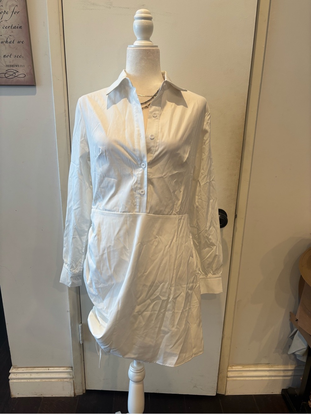 Guess White Long-Sleeve Shirt Mini Dress